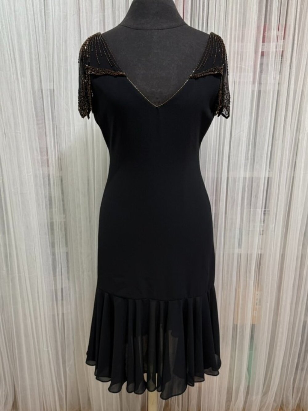 VTG L. Magnin Eletra Black Beaded Flapper Style Cocktail Dress Women’s Size 6